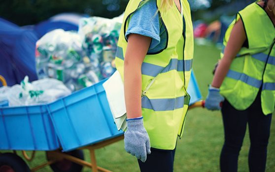 Volunteers hauling recycling